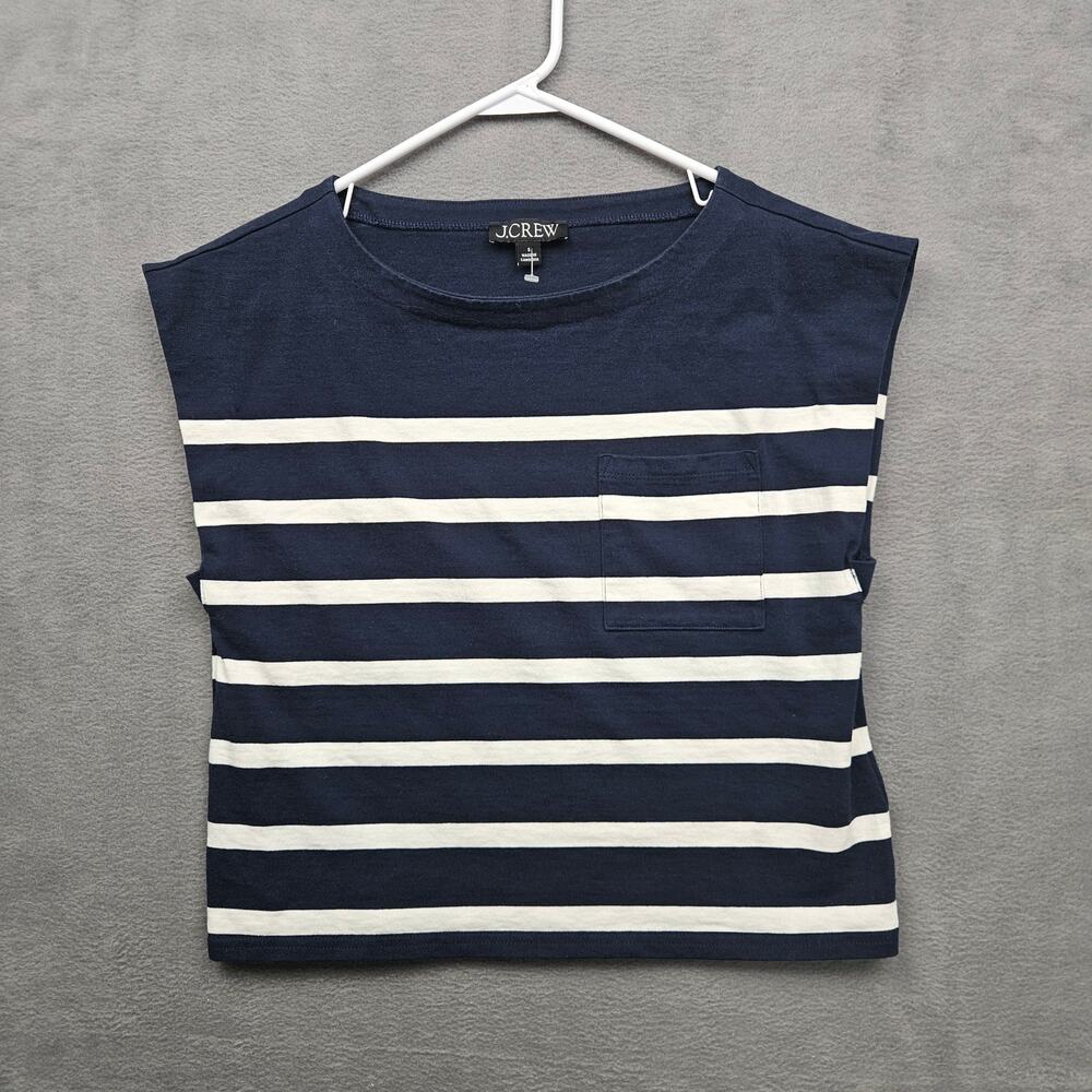 J Crew New Mariner Jersey Boatneck Muscle T-shirt Stripe Navy Blue Preppy